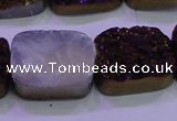 CAG8255 Top drilled 18*25mm rectangle purple plated druzy agate beads