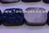 CAG8256 Top drilled 18*25mm rectangle blue plated druzy agate beads