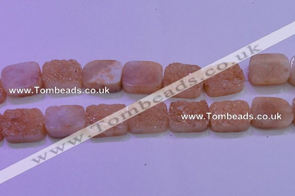 CAG8261 Top drilled 20*30mm rectangle champagne plated druzy agate beads