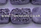 CAG8262 Top drilled 20*30mm rectangle silver plated druzy agate beads