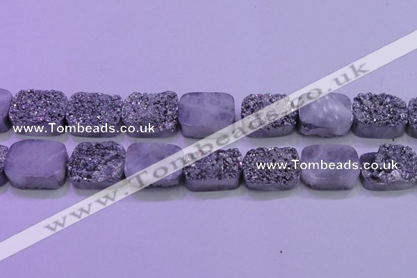 CAG8262 Top drilled 20*30mm rectangle silver plated druzy agate beads