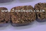 CAG8263 Top drilled 20*30mm rectangle glod plated druzy agate beads