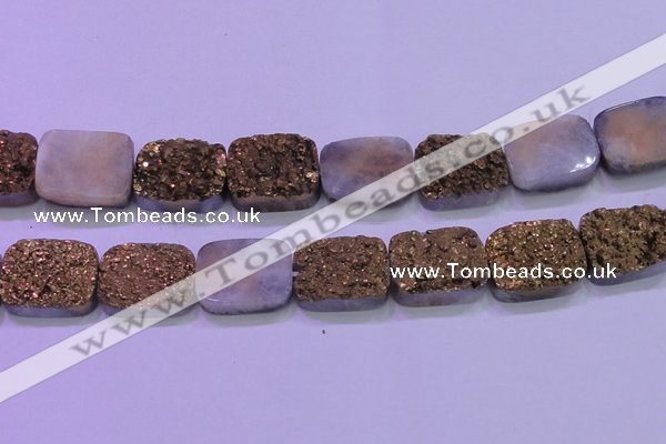 CAG8263 Top drilled 20*30mm rectangle glod plated druzy agate beads