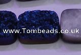 CAG8266 Top drilled 20*30mm rectangle blue plated druzy agate beads