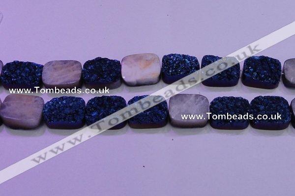 CAG8266 Top drilled 20*30mm rectangle blue plated druzy agate beads