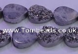 CAG8272 7.5 inches 10*14mm teardrop silver plated druzy agate beads