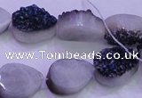 CAG8276 7.5 inches 10*14mm teardrop blue plated druzy agate beads