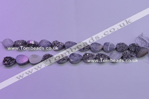 CAG8282 7.5 inches 12*16mm teardrop silver plated druzy agate beads