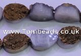 CAG8283 7.5 inches 12*16mm teardrop gold plated druzy agate beads