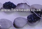 CAG8286 7.5 inches 12*16mm teardrop blue plated druzy agate beads