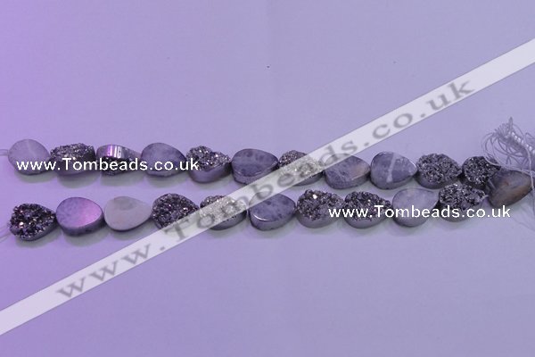 CAG8292 7.5 inches 13*18mm teardrop silver plated druzy agate beads