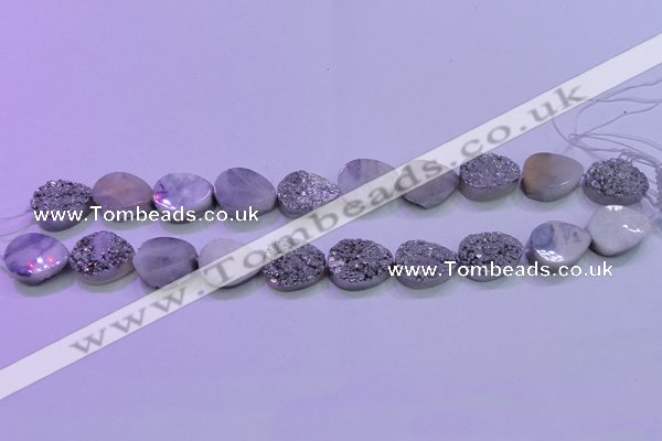 CAG8302 7.5 inches 15*20mm teardrop silver plated druzy agate beads