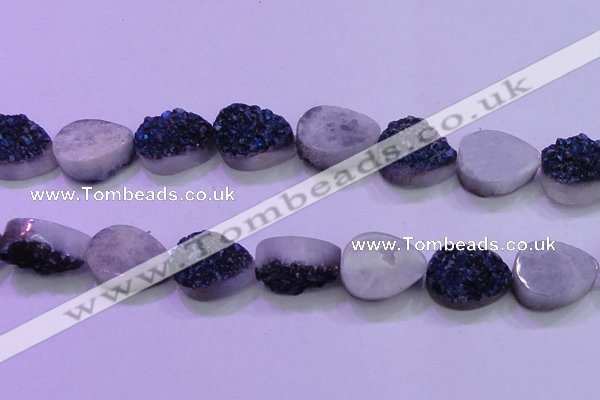 CAG8326 7.5 inches 20*30mm teardrop blue plated druzy agate beads