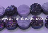 CAG8334 7.5 inches 10mm coin rainbow plated druzy agate beads