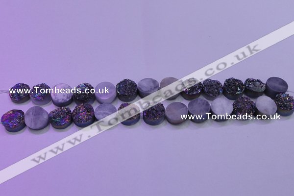 CAG8334 7.5 inches 10mm coin rainbow plated druzy agate beads