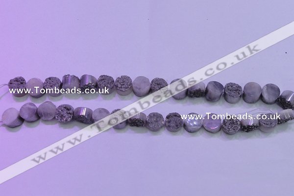 CAG8342 7.5 inches 12mm coin silver plated druzy agate beads