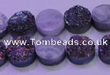 CAG8344 7.5 inches 12mm coin rainbow plated druzy agate beads