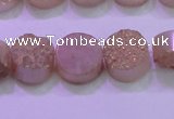 CAG8351 7.5 inches 14mm coin champagne plated druzy agate beads