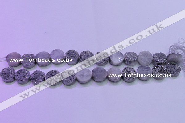 CAG8352 7.5 inches 14mm coin silver plated druzy agate beads