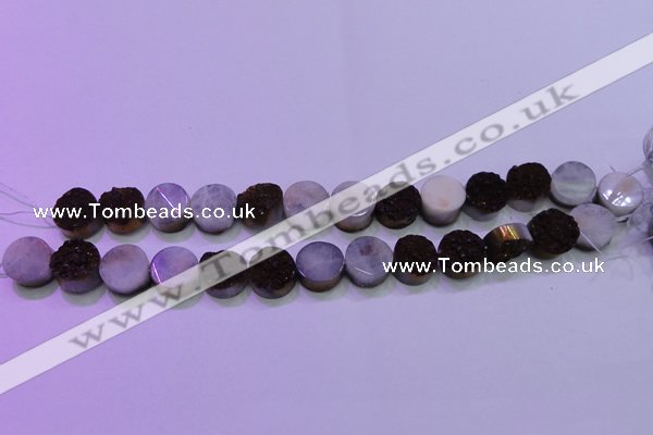 CAG8355 7.5 inches 14mm coin purple plated druzy agate beads