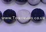 CAG8356 7.5 inches 14mm coin blue plated druzy agate beads