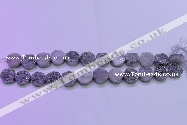 CAG8362 7.5 inches 16mm coin silver plated druzy agate beads