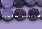 CAG8364 7.5 inches 16mm coin rainbow plated druzy agate beads