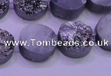 CAG8372 7.5 inches 18mm coin silver plated druzy agate beads