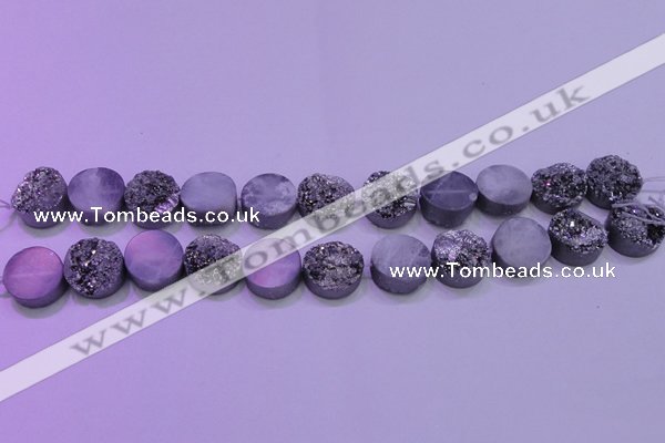 CAG8372 7.5 inches 18mm coin silver plated druzy agate beads