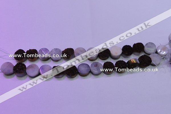 CAG8375 7.5 inches 18mm coin purple plated druzy agate beads