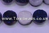 CAG8376 7.5 inches 18mm coin blue plated druzy agate beads