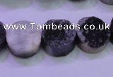 CAG8377 7.5 inches 18mm coin black plated druzy agate beads