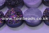 CAG8384 7.5 inches 20mm coin rainbow plated druzy agate beads