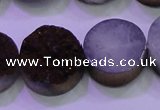 CAG8385 7.5 inches 20mm coin purple plated druzy agate beads