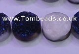 CAG8386 7.5 inches 20mm coin blue plated druzy agate beads