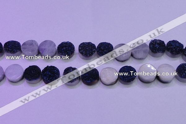 CAG8386 7.5 inches 20mm coin blue plated druzy agate beads