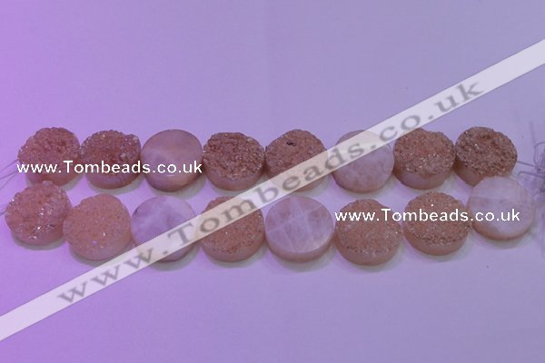 CAG8391 7.5 inches 25mm coin champagne plated druzy agate beads