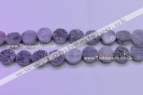 CAG8392 7.5 inches 25mm coin silver plated druzy agate beads