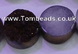 CAG8395 7.5 inches 25mm coin purple plated druzy agate beads