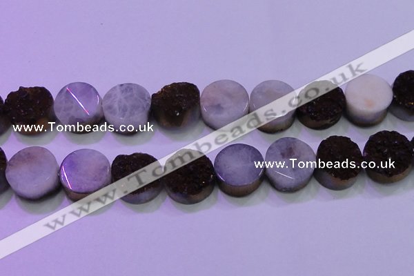 CAG8395 7.5 inches 25mm coin purple plated druzy agate beads