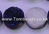 CAG8396 7.5 inches 25mm coin blue plated druzy agate beads