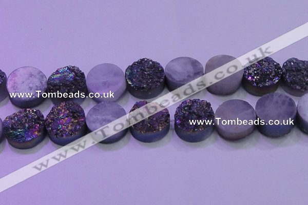 CAG8404 7.5 inches 30mm coin rainbow plated druzy agate beads