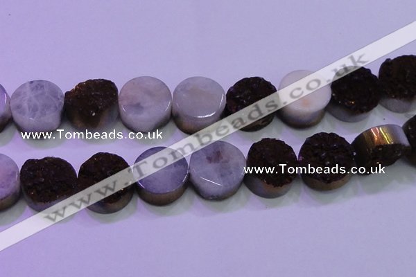 CAG8405 7.5 inches 30mm coin purple plated druzy agate beads