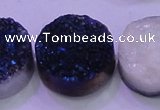 CAG8406 7.5 inches 30mm coin blue plated druzy agate beads