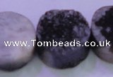 CAG8407 7.5 inches 30mm coin black plated druzy agate beads