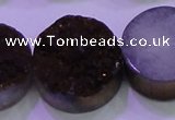 CAG8415 7.5 inches 35mm coin purple plated druzy agate beads