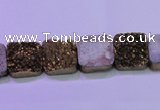 CAG8420 7.5 inches 10*10mm square gold plated druzy agate beads