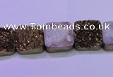 CAG8422 7.5 inches 14*14mm square gold plated druzy agate beads