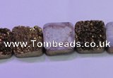 CAG8423 7.5 inches 16*16mm square gold plated druzy agate beads