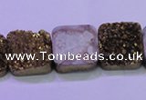 CAG8425 7.5 inches 20*20mm square gold plated druzy agate beads